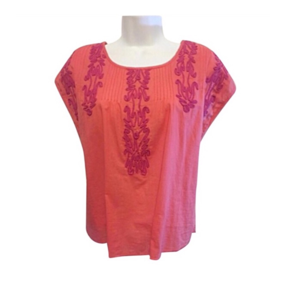 Free People Salmon Pink Embroidered Crop Top